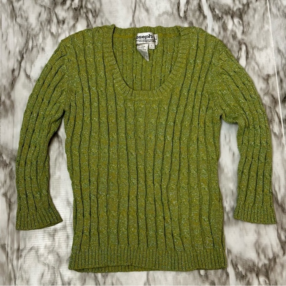 Joseph A Womens Sz L Shimmer Green Fitted Ribbed Scoop Neck Sweater Y2K Festive